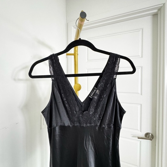 Y2K‎ Vintage Black Satin Slip V Neck Coquette Dress Lace Trim L Elena Gilbert - Picture 4 of 9